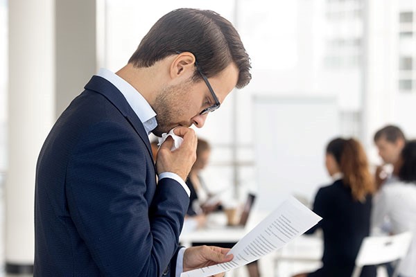 person looking at document