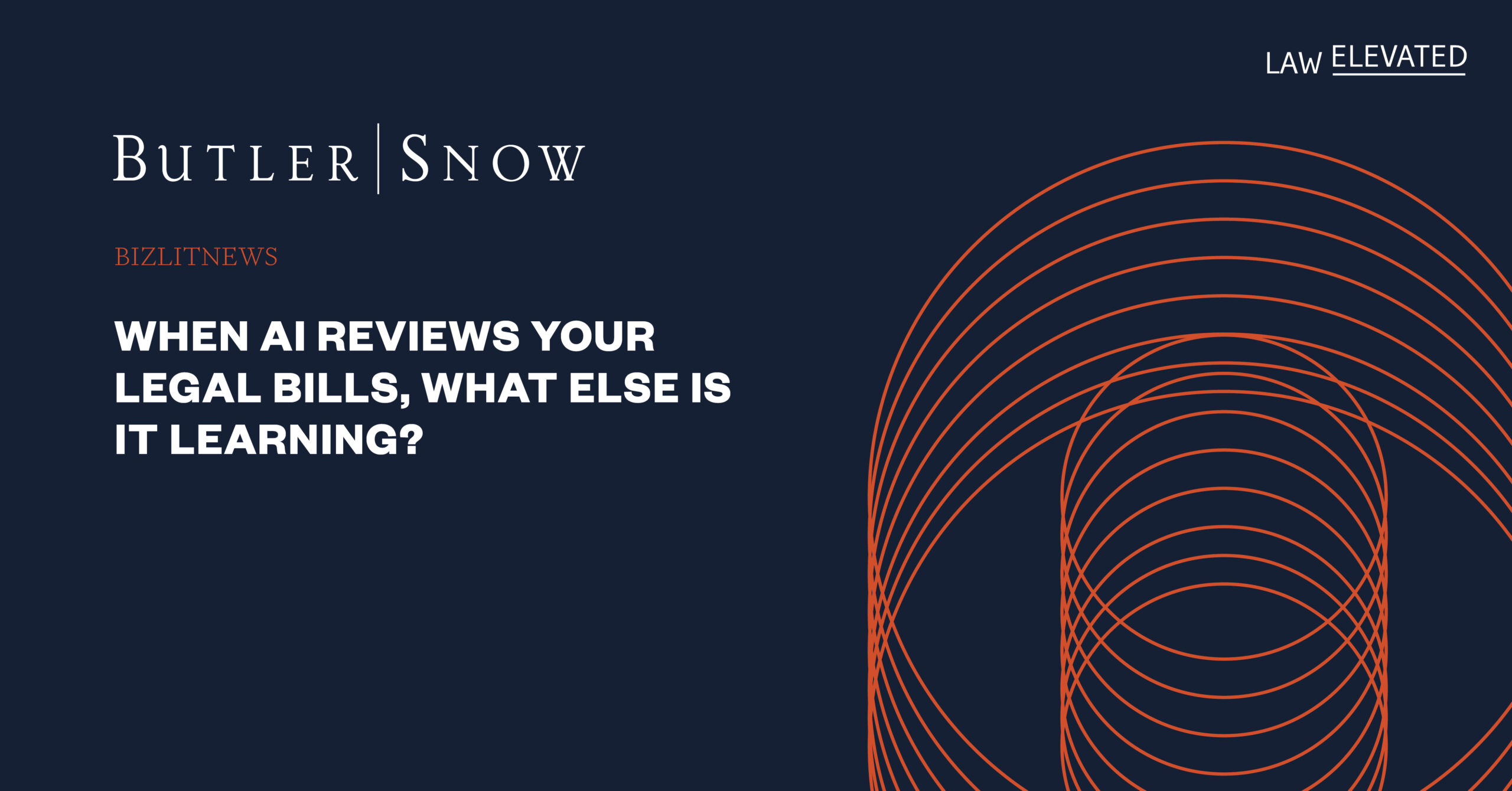 BizLitNews blog graphic that says "When AI Reviews Your Legal Bills, What Else Is It Learning?"